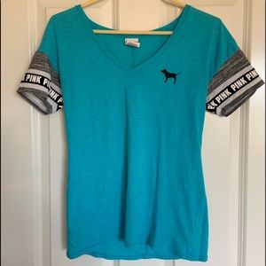 PINK - bright blue short sleeve logo tee